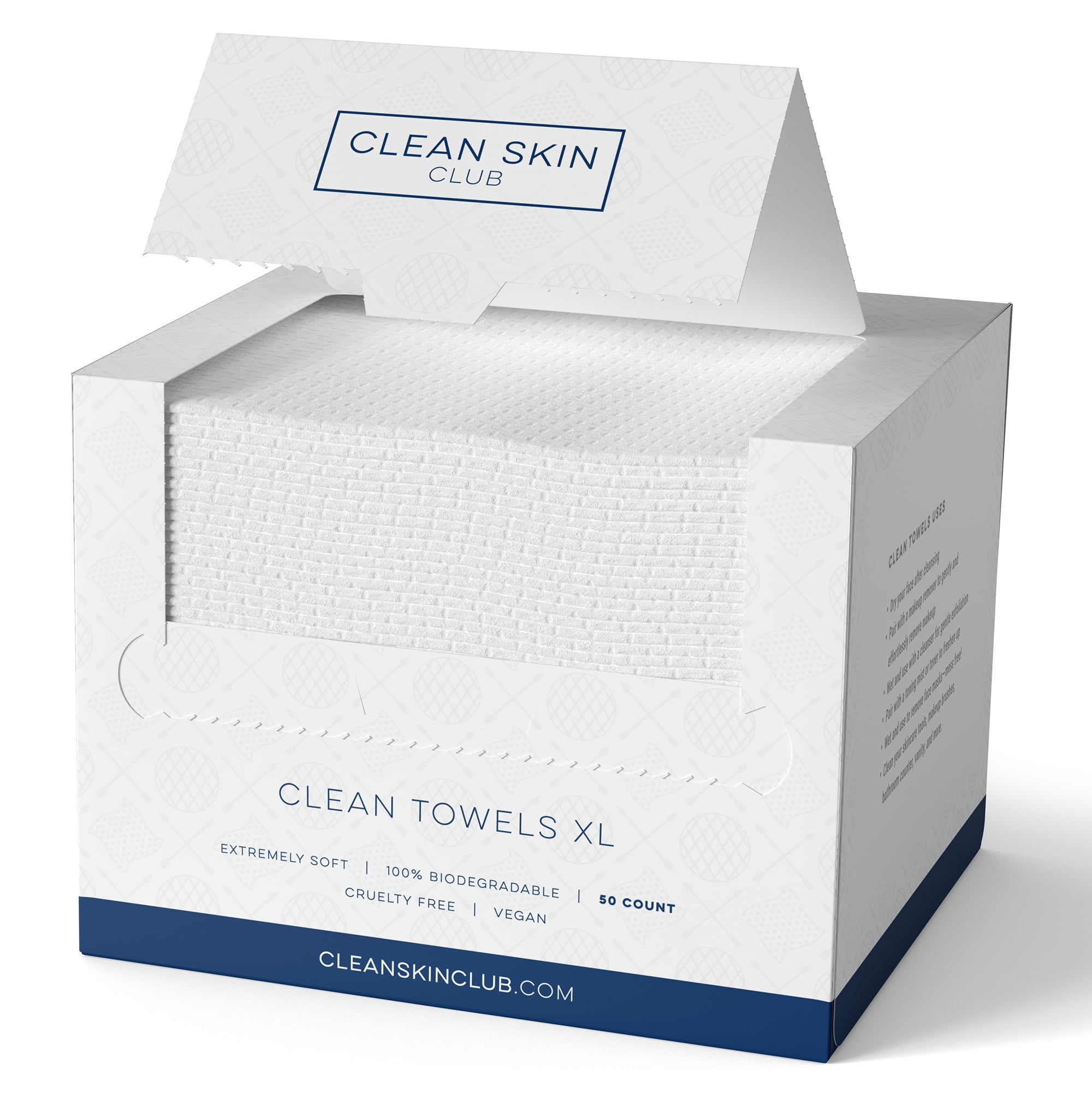 Clean Skin Club XL Disposable Face Towels, 100% Biobased,  Dermatologist-Approved, Ultra Soft Makeup Remover Wipes, 300 ct, 6 pack