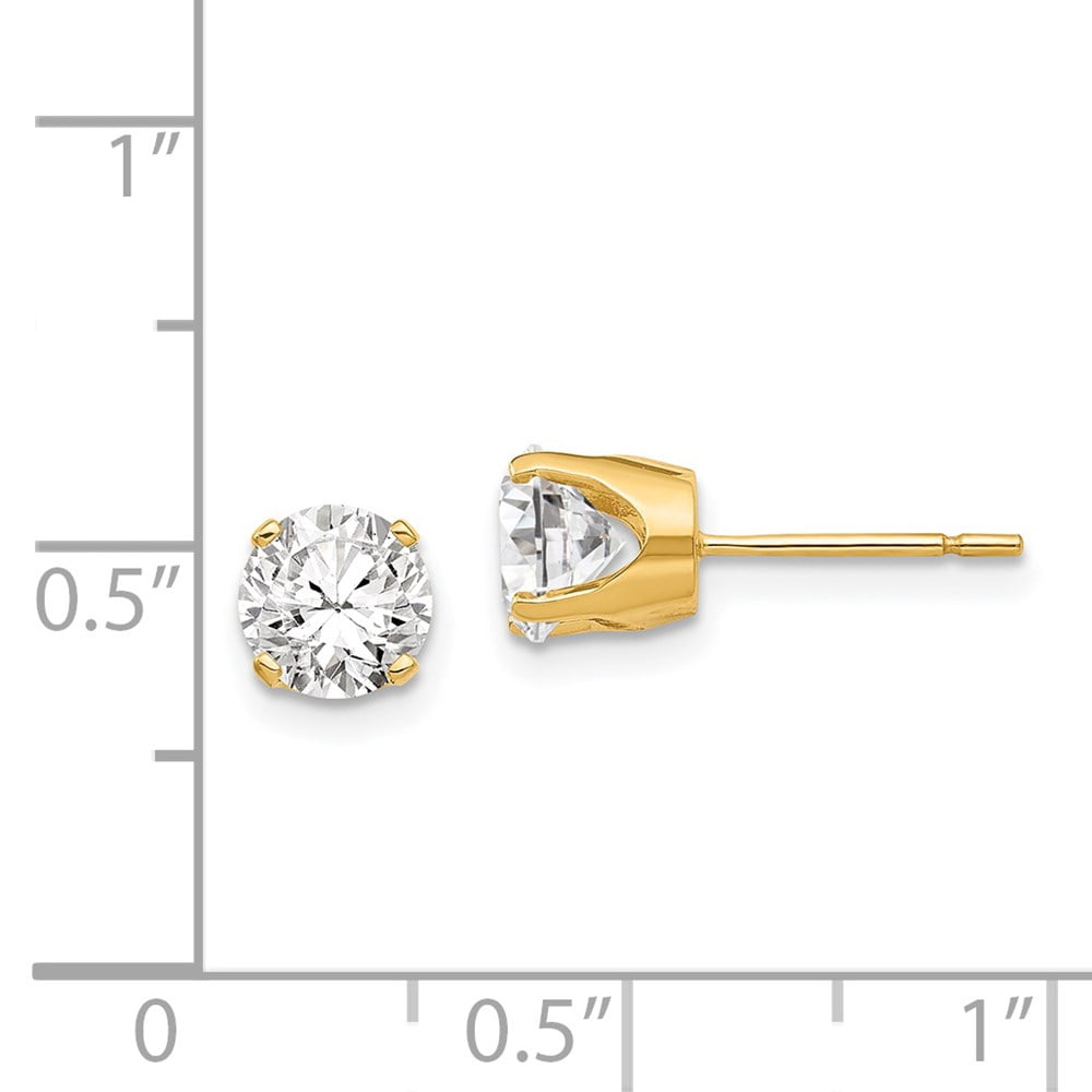 Primal Gold 14 Karat Yellow Gold 5.75mm Cubic Zirconia Stud Earrings
