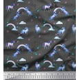 thumbnail image 1 of Soimoi Gray Japan Crepe Satin Fabric Unicorn & Rainbow Nature Printed Craft Fabric by the Yard 42 Inch Wide, 1 of 3