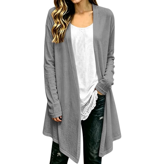 Womens Fall Clothes Casual Solid Linen-cotton Cardigan Open Front Long Sleeve Y2k Fall Fashion Clothes 2026