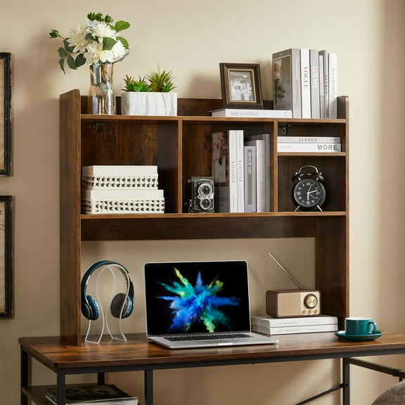 Desktop Bookshelf, Wooden Desk Storage Hutch with 6 Shelves for Computer Desk, 3-Tier Desktop Display Organizer Rack for Office Home