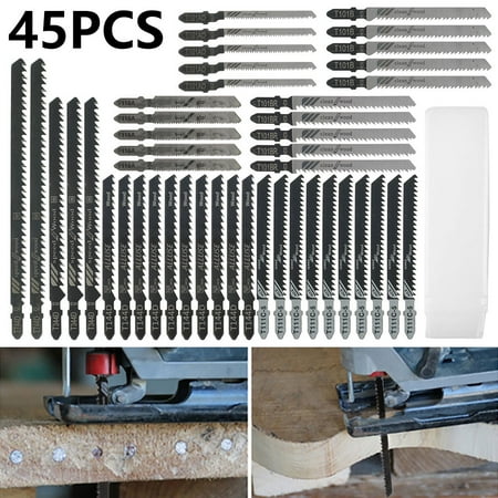 

Willstar 45pcs Universal Jig Saw Blade Set HCS High Carbon Steel Assorted Blades Fast Cut Down Jig Saw Wood Plastic Metal Jig Saw