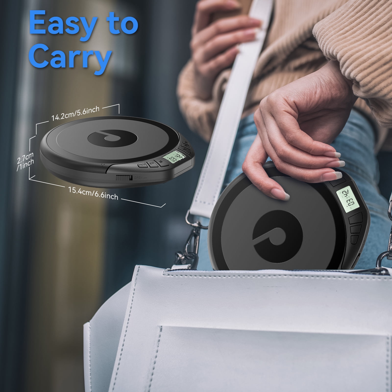 CD Player Portable for Car with Earphones Walkman CD Players Anti-Skip LCD Display Personal Disman Disc Player