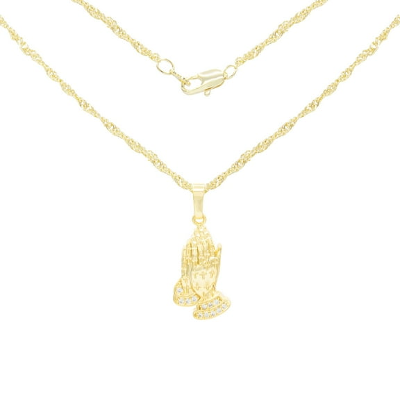 BEBERLINI Women Praying Hands CZ Pendant Necklace 14K Gold Filled Rope Chain Jewelry 18"