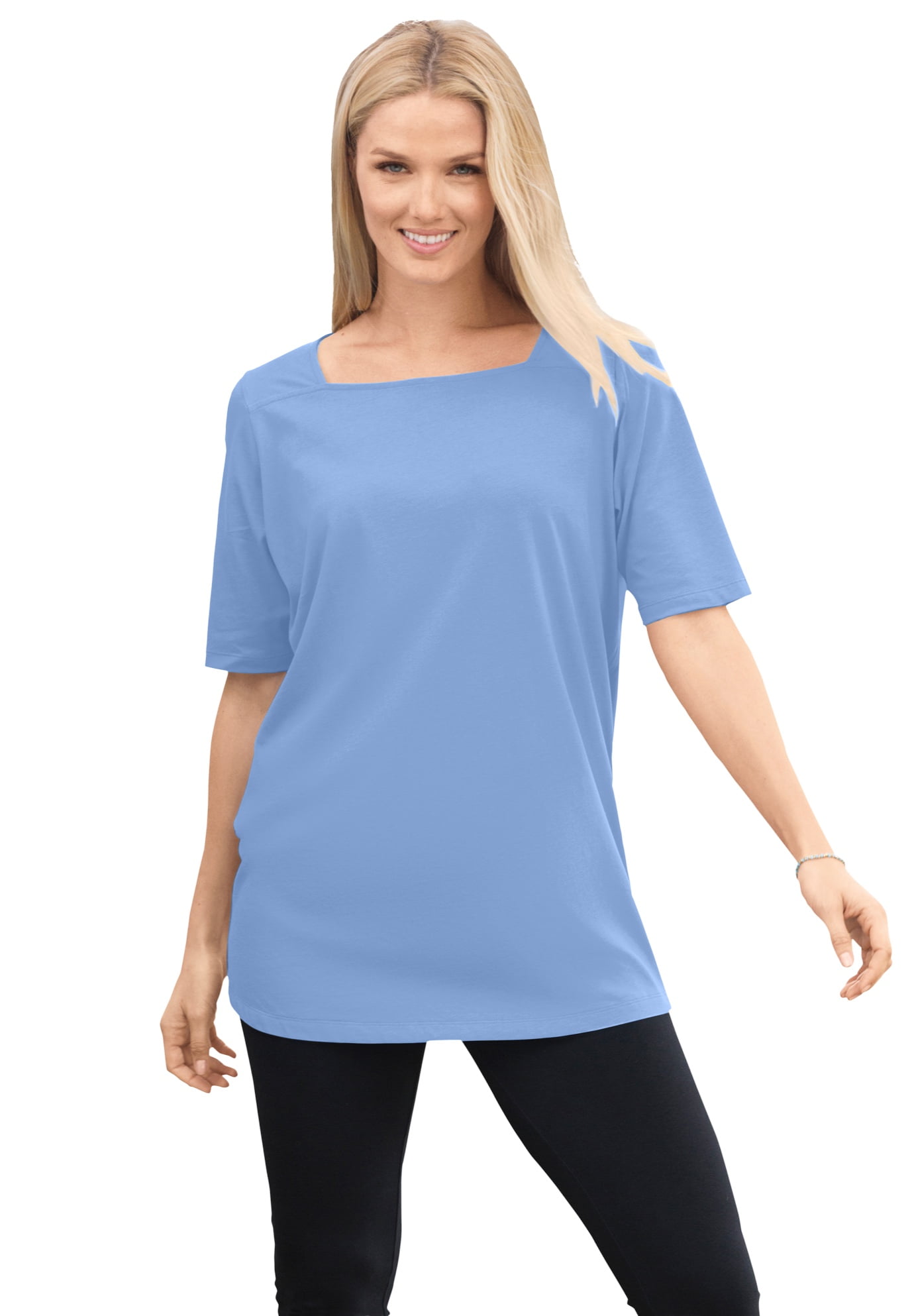 Woman Within Women's Plus Size Perfect Elbow-Sleeve Square-Neck Tee ...