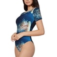 thumbnail image 2 of KLL Women 's Crew Neck Bodysuit Jumpsuits White Jellyfish Dansing in the Ocean Print Short onesies Stretch T Shirts, 2 of 7