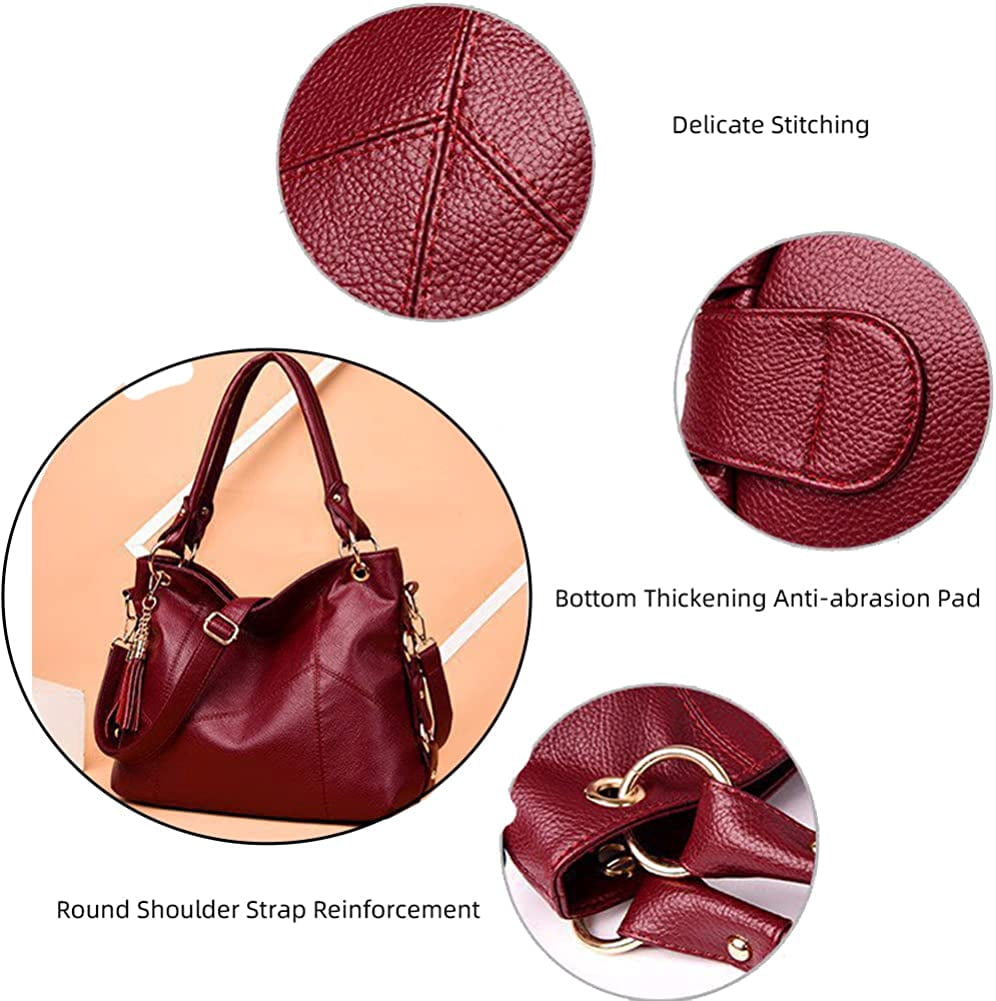 PIKADINGNIS Tote Bag for Women Hobo Shoulder Purse Large Work Commute Handbag Leather Top Handle Bag with Tassel