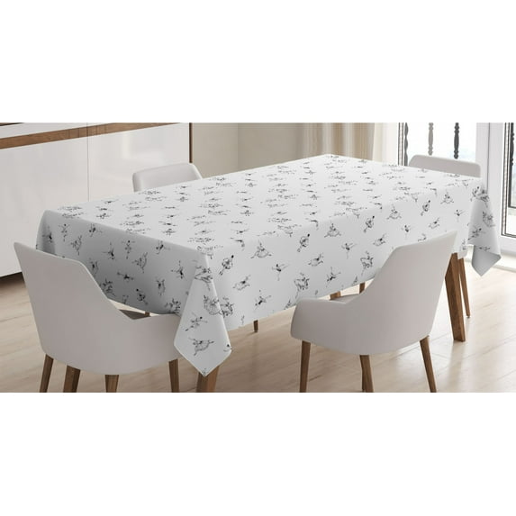 Classical Tablecloth, Monotone Pattern of Repetitive Performing Ballet Dancers Motif, Rectangle Satin Table Cover Accent for Dining Room and Kitchen, 60" X 84", Charcoal Grey and White, by Ambesonne