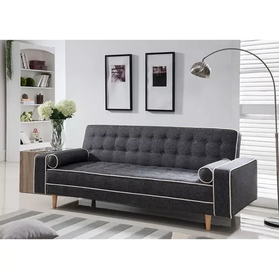 Convertible Futon Sofa Bed with Pillows, Modern Living Room Sleeper Sofa Couch, Tufted Seat, Back Cushion, Gray