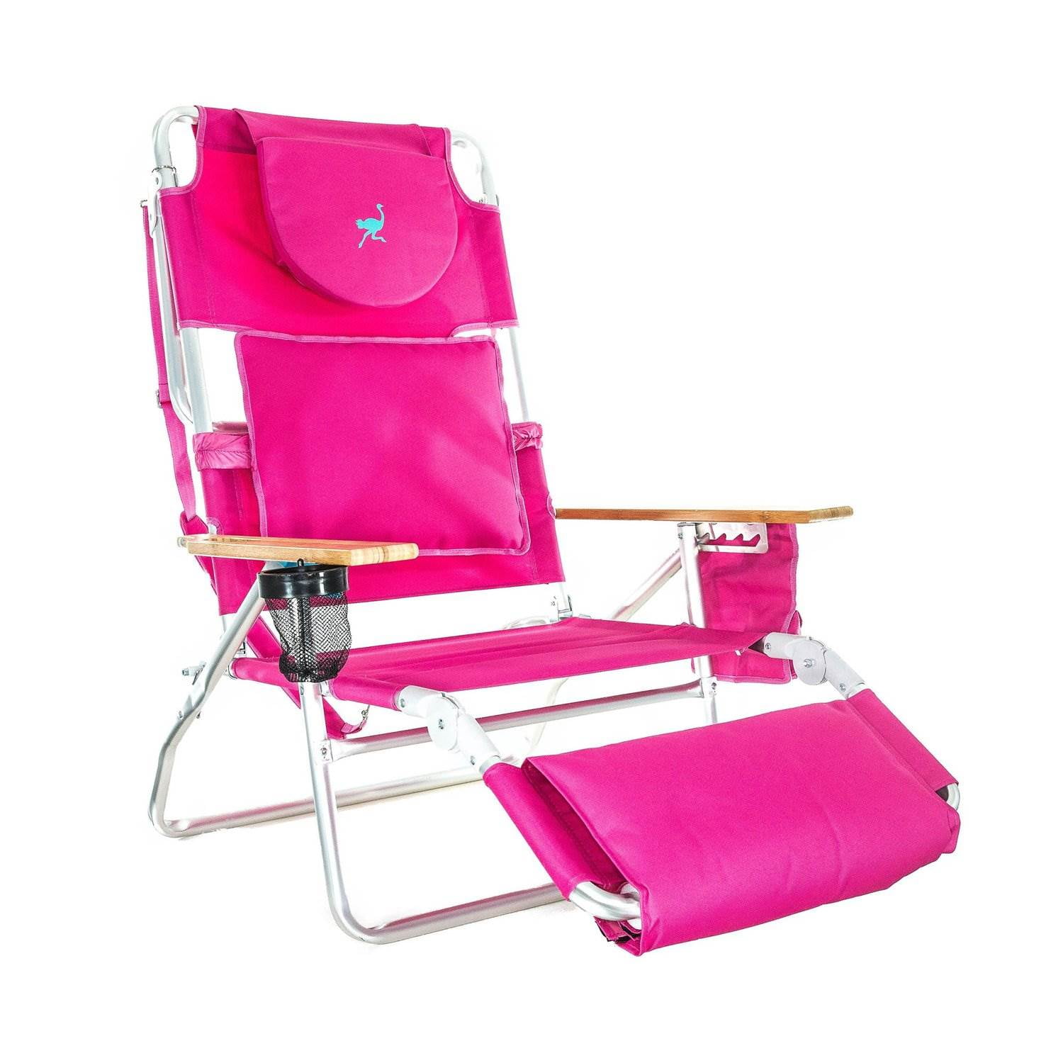 Pink Ostrich 3-N-1 Lightweight Outdoor Lounge 5 Position Reclining Beach Chair