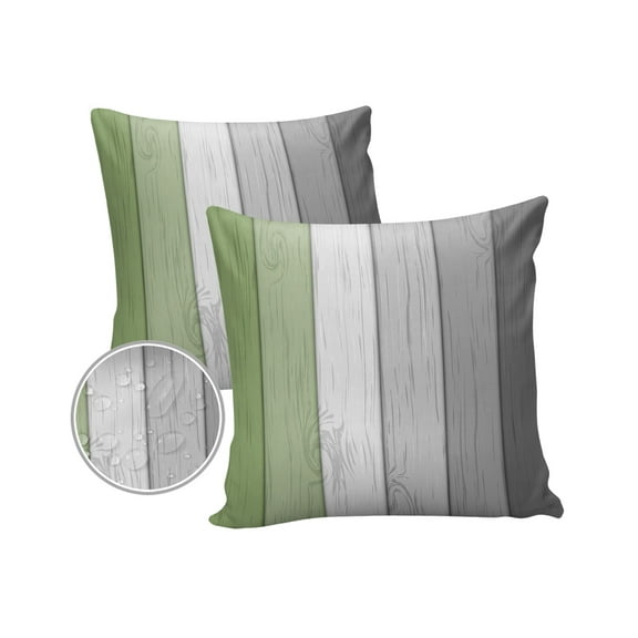 Pack of 2 Outdoor Pillow Covers, Retro Farmhouse Sage Green and Brown Ombre Wood Grain Waterproof Square Throw Pillowcase Cushion Decorative Pillow Covers for Couch Patio Tent, 16x16 in