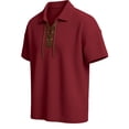 thumbnail image 5 of FINALGANG Mens Solid Color Polo Neck Short Sleeve Waffle Knit Lace Up TShirt For Casual Daily Wear Bohemian Style Outings Themed Party Activities Red S, 5 of 8