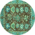 thumbnail image 1 of Ahgly Company Machine Washable Indoor Round Abstract Turquoise Blue Modern Area Rugs, 8' Round, 1 of 4