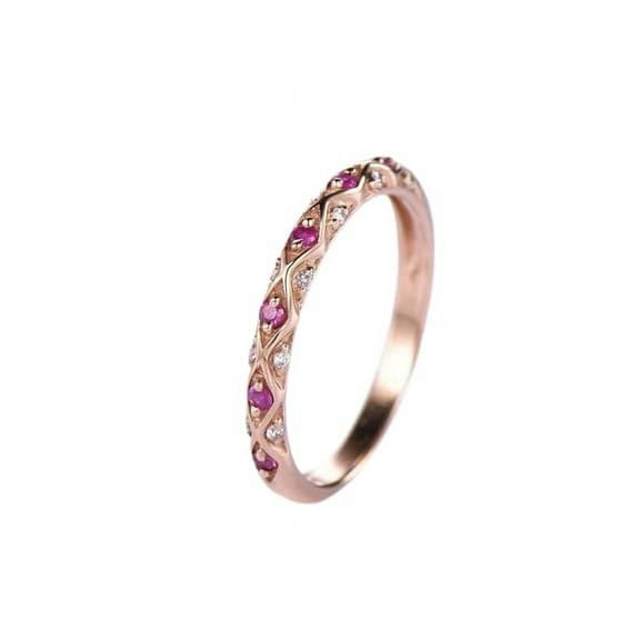 HeartsAndYou 1.2ct Natural Ruby Diamond Wedding Band Unique Half Eternity 14k SOLID Rose Gold