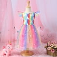 thumbnail image 6 of SILVERCELL Girls Tulle Dress, Unicorn Rainbow Printed Ruffle Sleeve Tutu Dress for Toddler Birthday Casual 18M-6T, 6 of 14