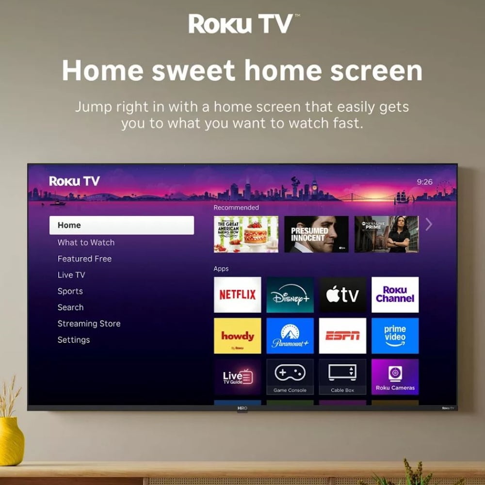Hiro 55" 4K HDR Smart TV Flat Screen LED Television with Roku TV and Dolby Audio Streaming H55C4C4