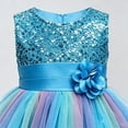 thumbnail image 5 of Toddler Girls Sparkly Sequin Rainbow Tulle Dress Soft Cotton Lining Flower Waist Princess Gown for Special Occasion Photoshoot Halloween, 5 of 7