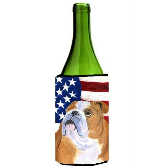 Usa American Flag With Bulldog English Wine Bottle  Hugger - 24 oz.