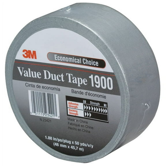 3M Value Duct Tapes 1900, Silver, 1.88 in x 50 yd - 1 RL (405-051115-23421)