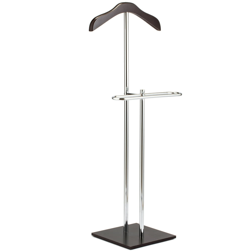 Brown Wood & Metal Suit Valet Floor Stand / Garment Organizer Rack