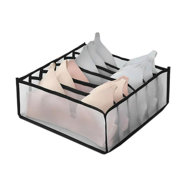 Underwear Bra Socks Organizer Storage, Washable Foldable Drawer Clothes Organizer (Black-6 Grids)