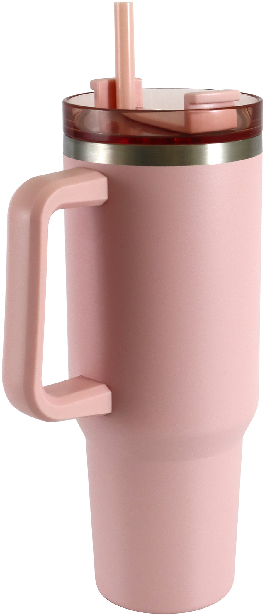 Mainstays 40 oz Stainless Steel Tumbler with Straw, Handle and Double-Wall Insulation, Pink