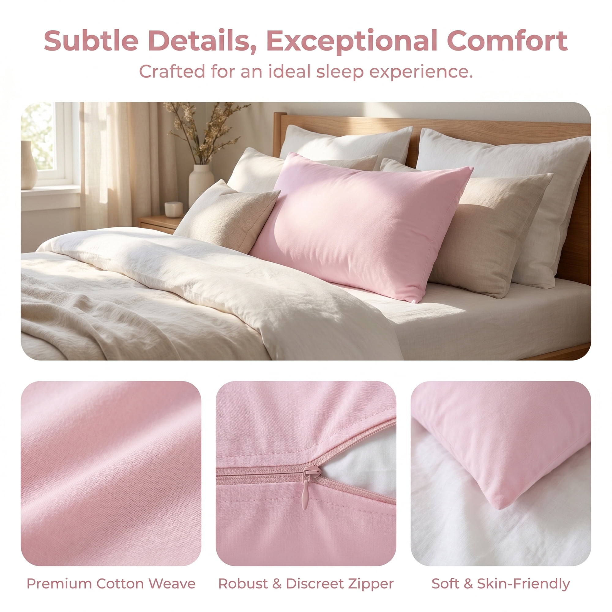 Unique Bargains Standard-size Zippered Pillow Protector Waterproof Polyester Pink