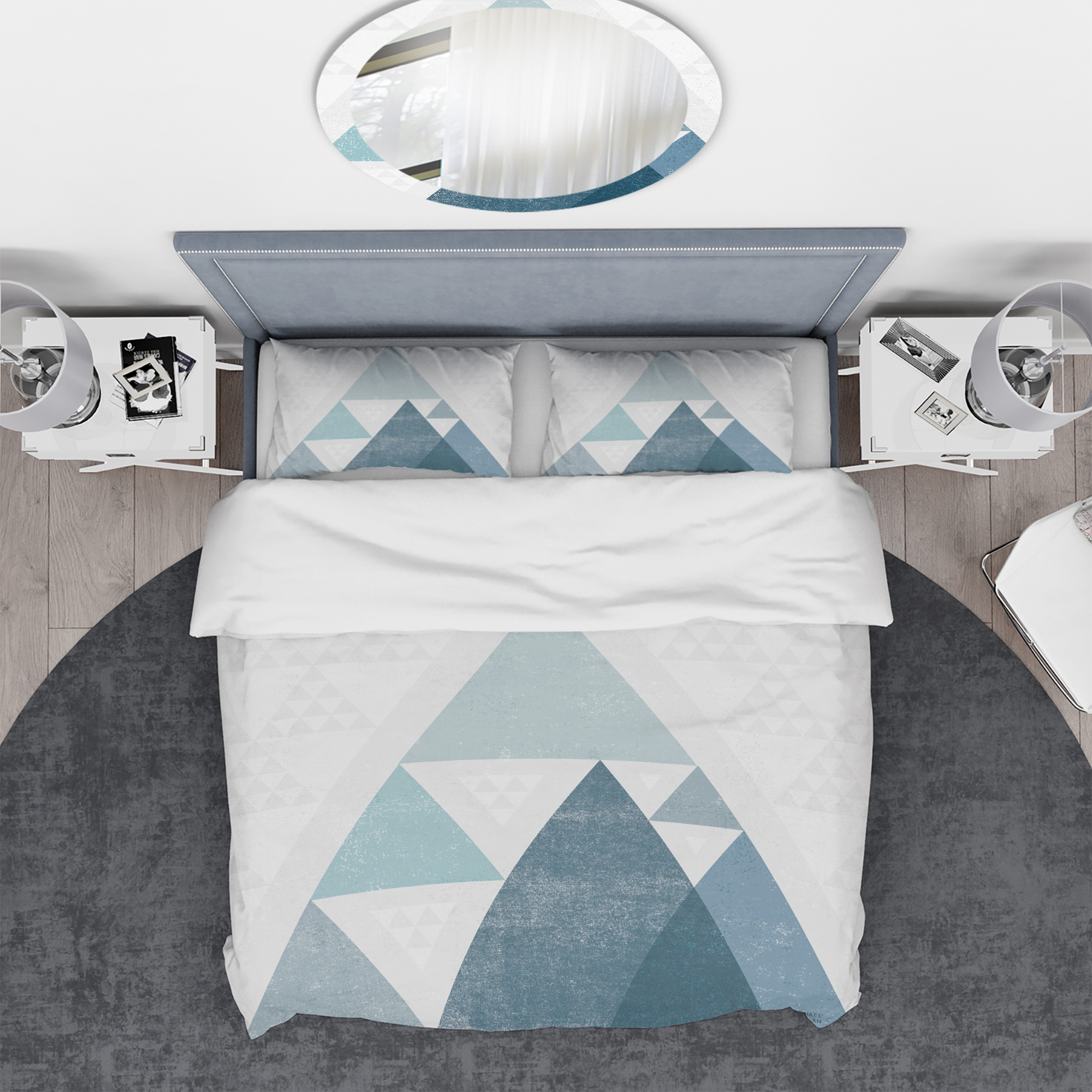 Designart 'minimal Triangles III Blue' Geometric Duvet Cover Set