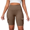 thumbnail image 6 of Womens Biker Shorts with Pockets Tummy Control Butt Lifting high Waisted Yoga Shorts Running Workout Booty Gym Short Coffee S, 6 of 7
