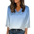 thumbnail image 2 of Xuyuer Women's Holiday Floral Print V-Neck 3/4 Sleeve Casual Loose Shirt, 2 of 5