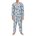 thumbnail image 3 of Fuzoiu Vintage Floral Birds Print Men's Long-Sleeved Pajama,Lounge Button Down Nightwear,Mens Notch Collar Pajama Set -Large, 3 of 7