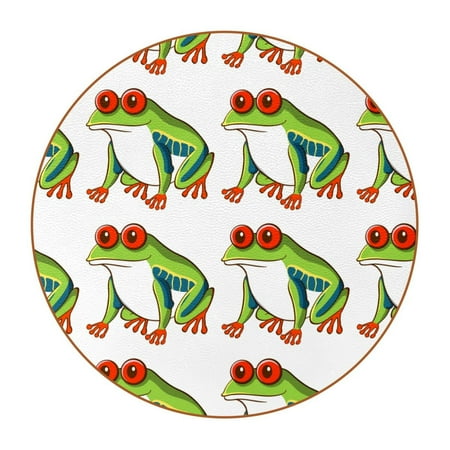

OWNTA Green Frog Design Pattern Premium Microfiber Leather Round Coasters (6PCS) - 11x11 cm/4.3x4.3 in - Durable & Stylish Cup Mat Set