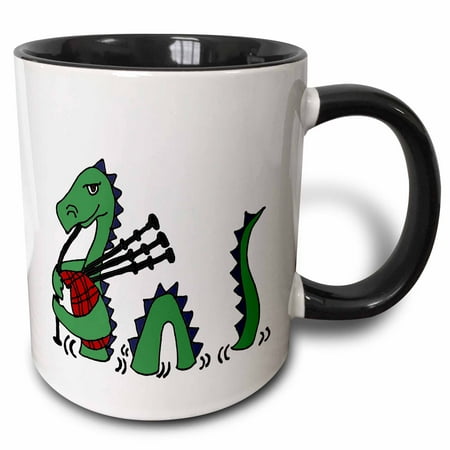 3dRose Funny Loch ness Monster Playing the Bagpipes, Two Tone Black Mug, 11oz