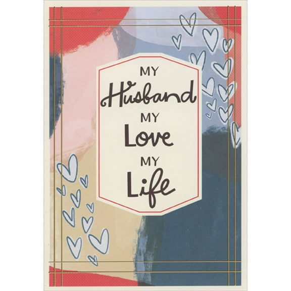 Designer Greetings My Husband, My Love, My Life: Floating White Hearts with Blue Outlines Valentine's Day Card