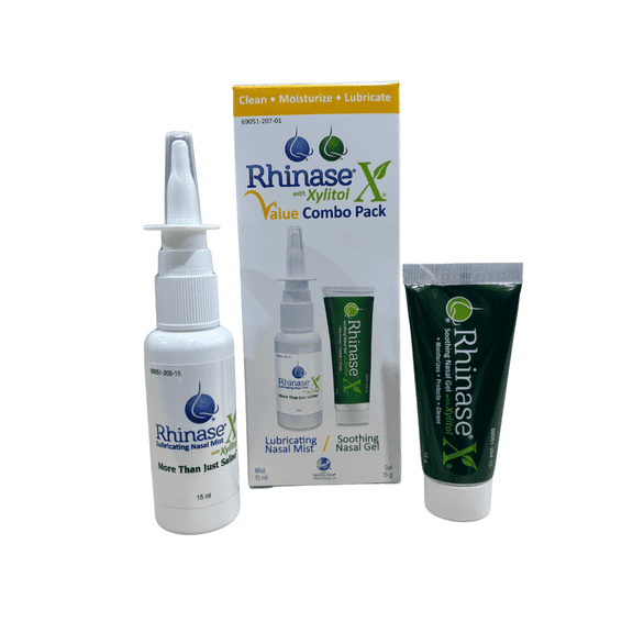 Rhinase X Value Combo Pack (15 ml Lubricating Nasal Mist & 15 ml Soothing Nasal Gel)) for dry nose, nosebleeds