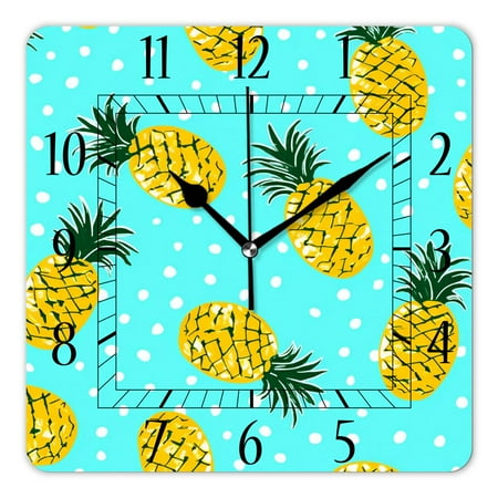 12 Inch Wall Clock Battery Operated Square Clock Decorative for Office, Kitchen, Outdoor, Living Room，Cartoon Pineapple on Green Exquisite