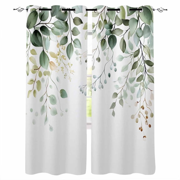 Eucalyptus Leaf Blackout Curtains 63 Inches Long, Weeping Green Botanical Summer Thermal Insulated Black Out Curtains, Darkening Window Curtain Drapes for Bedroom Living Room 42"x63" 2 Panels