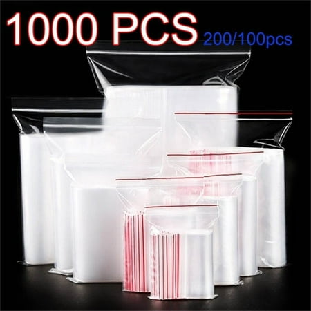 1000/200/100Pcs Plastic Bags Big Clear Resealable Lock Transparent Fresh-keeping Dustproof Reclosable Home kitchen