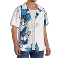 thumbnail image 2 of Fuzoiu Blue Flying Butterflies Print Men's Casual Short,Men's Short Sleeve Shirt,Mens Casual Button Down Shirts,Cuban Collar Summer Shirt for Beach, Vacation, and Outdoor Activities-X-Large, 2 of 5