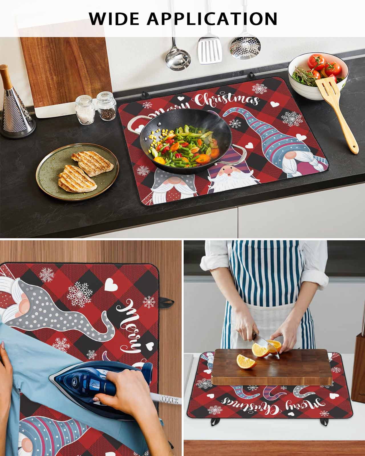 Large Induction Cooktop Protector Mat Christmas Gnomes Stove Top Covers for Electric Stove, Buffalo Plaid Xmas Winter Snowflakes Decorative Stove Burner Cover Mats, Glass Top Stove Cover