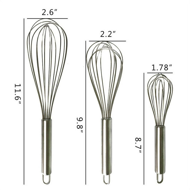 3 Pack Stainless Steel Whisks 8.7+ 9.8+11.6, AUCHEN Stainless Steel  Balloon Wire Whisk for Cooking, Blending, Whisking, Beating, Stirring, Milk  