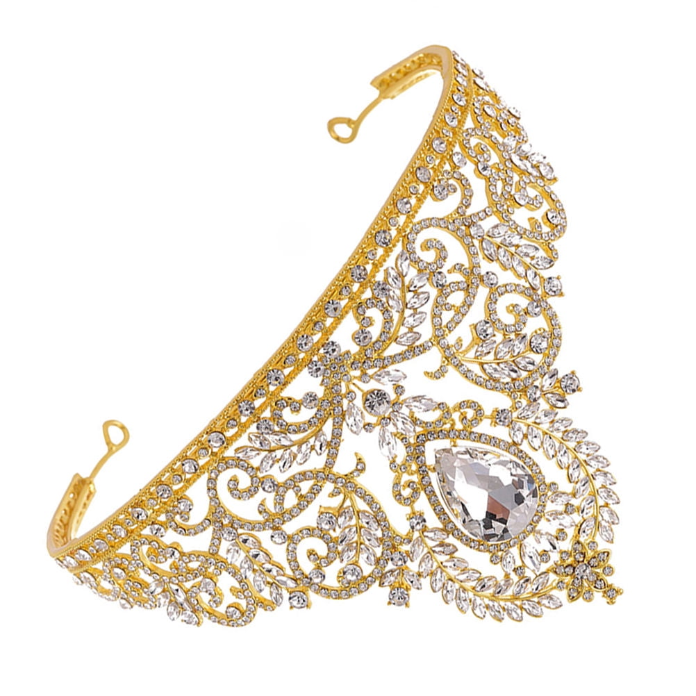 CRILSTYLEO 1Pc Luxurious Baroque Crown Golden with Rhinestones for Bridal and Formal Decoration