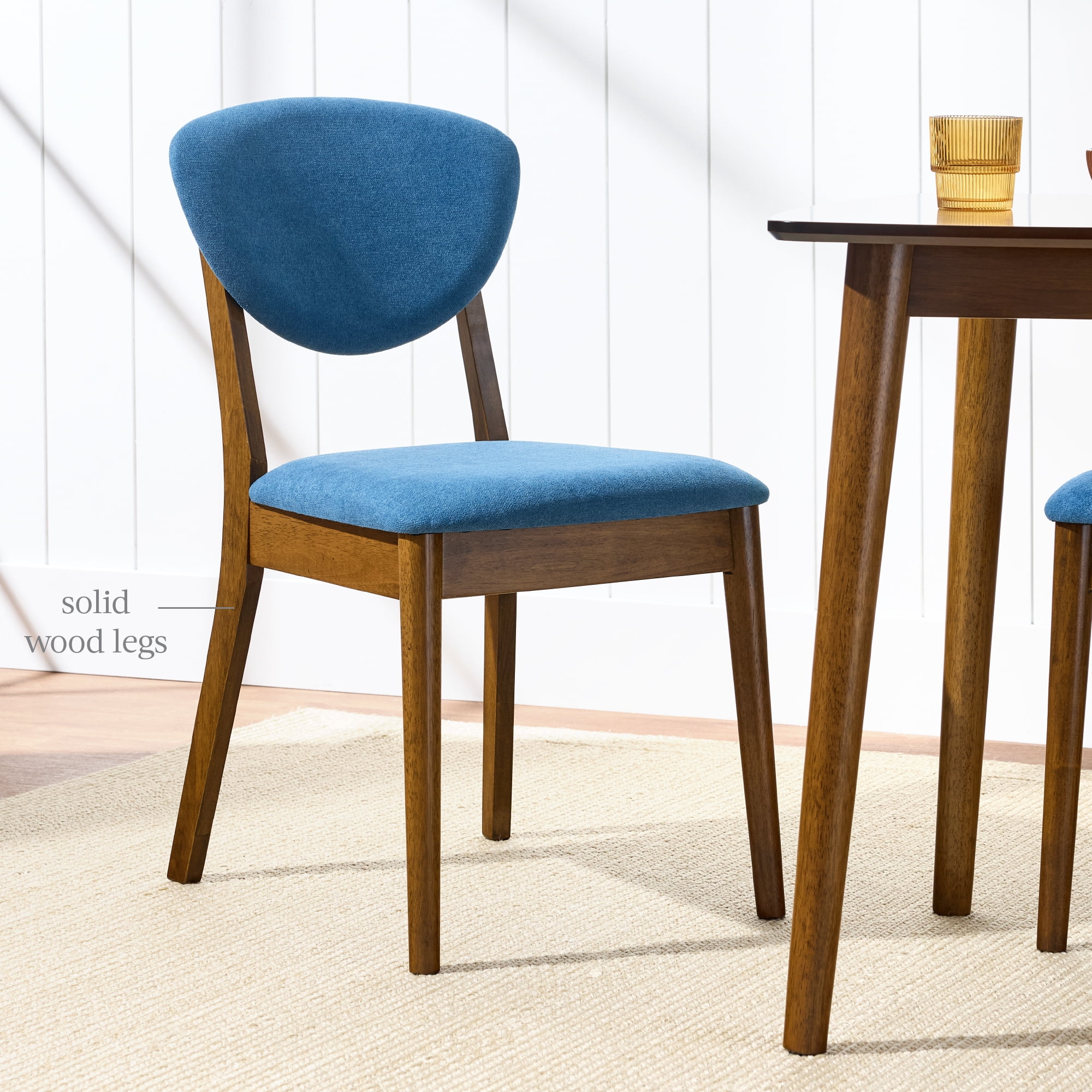 Best Choice Products 2-Piece Mid-Century Modern Wood & Upholstered Dining Chair Set - Walnut/Ocean Blue