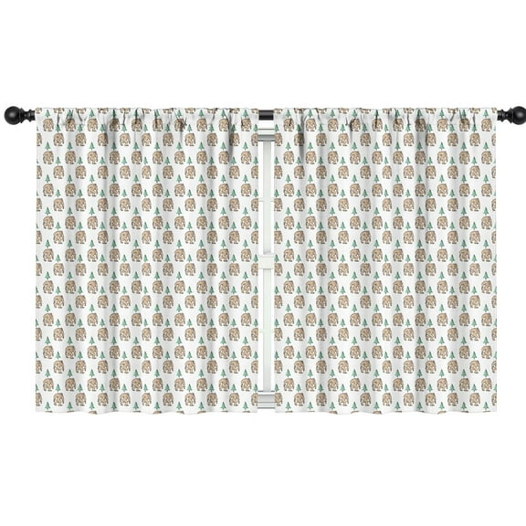 Blackout Kids Curtains,White Bigfoot and Pine Tree Pattern Childrens Insulated Curtains Set Of 2,Bedroom Essentials,Toddler Room Decor 42x54in(106x137cm)