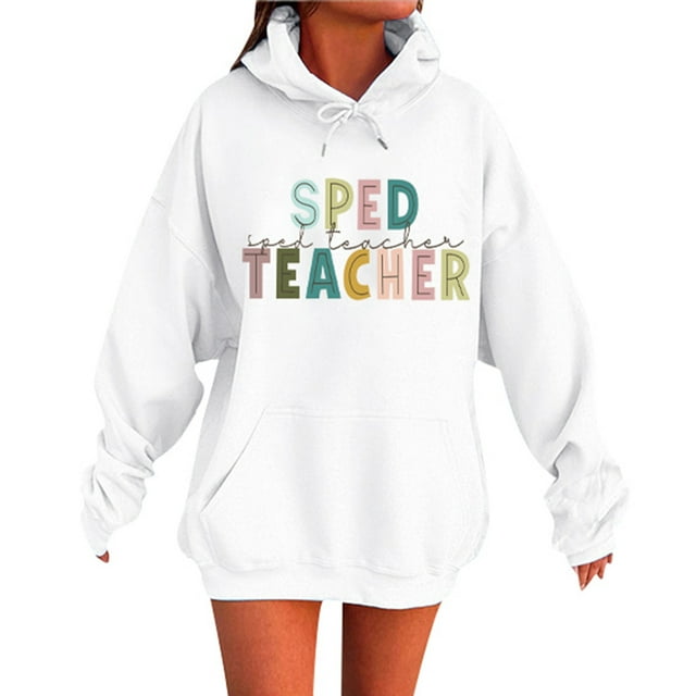 Unisex Autumn And Winter Subject Teacher Letter Print Long Sleeve Pocket Hooded Sweatshirt