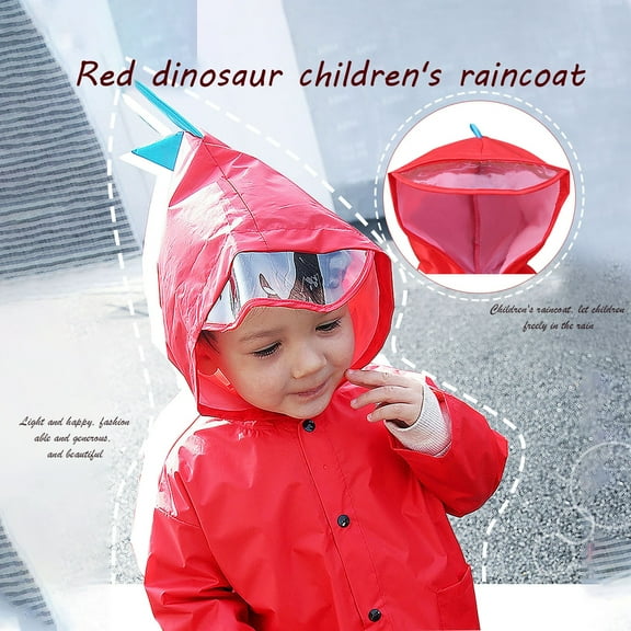 Jacenvly New Rain Jackets for Kids Cute Dinosaur Polyester Baby Raincoat Outdoor Children Rain Coat Waterproof Comfort Fit Rain Suits for Kids Red Xl