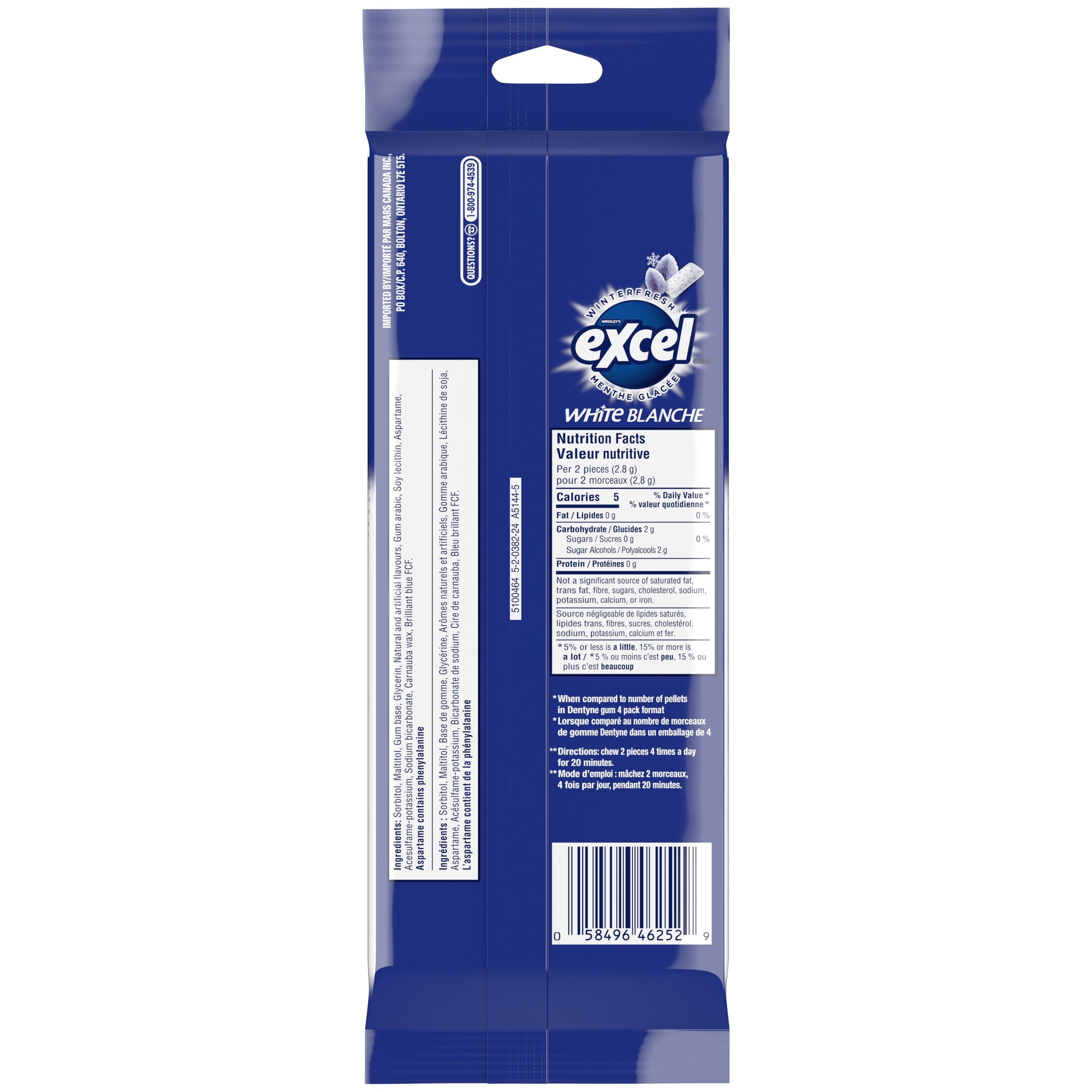 EXCEL White Winterfresh, Teeth Whitening Sugar Free Chewing Gum, 18 Pieces, 3Packs, 3 Packs, 18Pellets