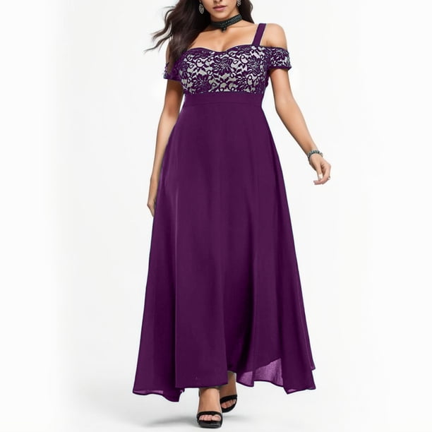 WILLBEST Vestidos Casuales para Mujer Vestido Largo de Noche para Fiesta con Encaje Floral y Hombros Descubiertos de Talla Grande para Mujer XXXGrande