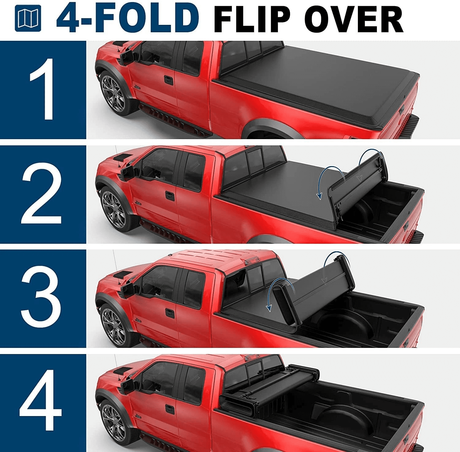 MOSTPLUS 4-Fold 5.5FT Quad Fold Soft Tonneau Cover for 2015-2026 Ford F150 F-150 Truck Bed w/LED