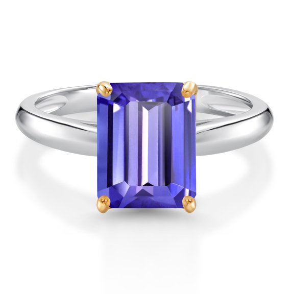 Gem Stone King 925 Silver and 10K Yellow Gold Ring Blue Tanzanite Engagement Ring for Women (2.30 Cttw, Octagon 9X7MM, Gemstone December Birthstone, Size 7)